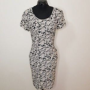 90s short sleeve floral rayon pencil skirt dress